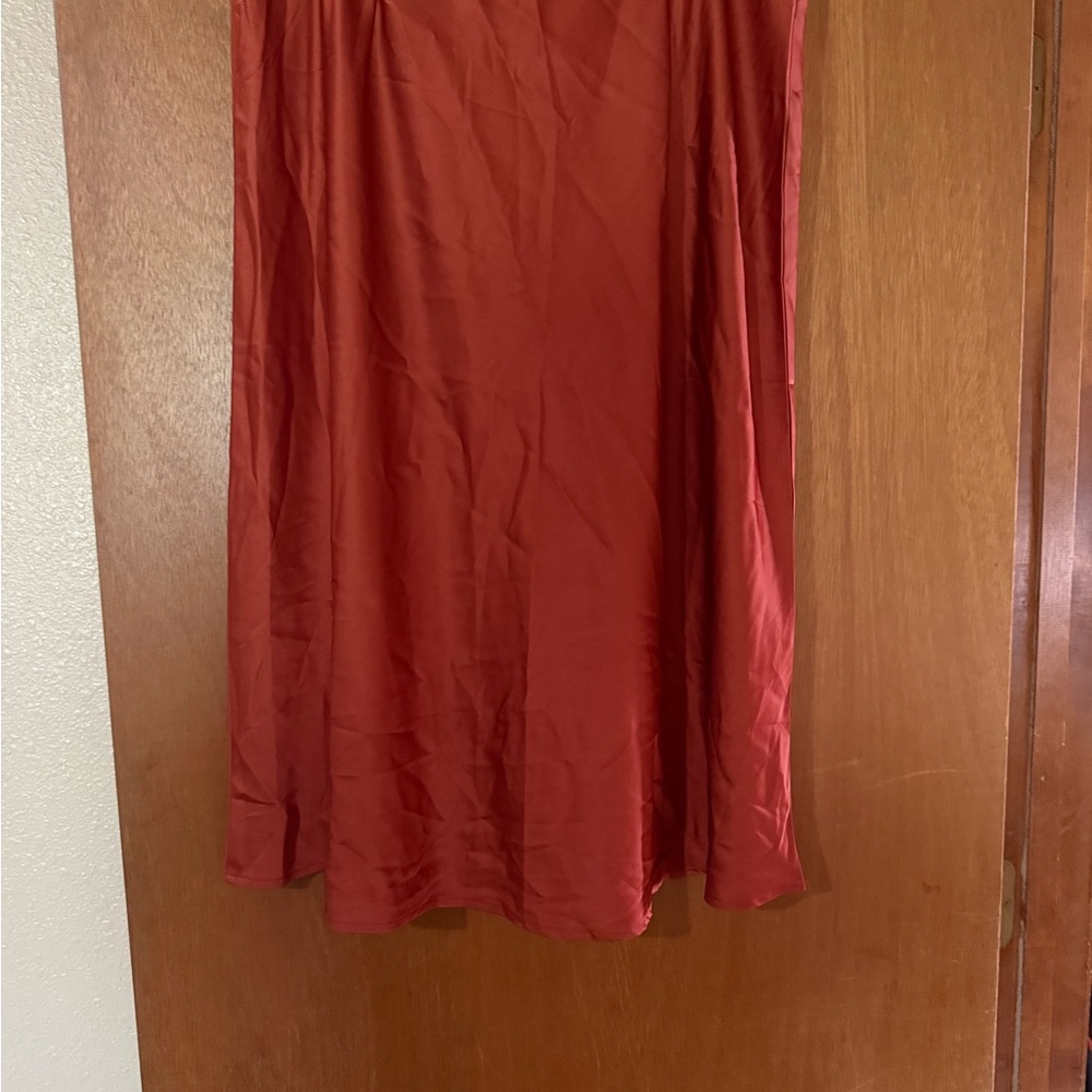 Elegant Rust Satin Skirt